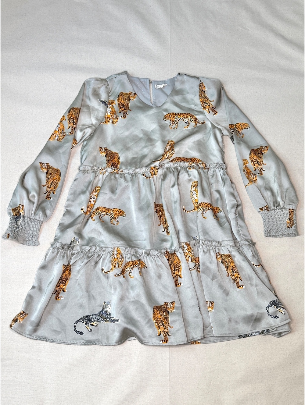 Hayden Girls XL Leopard Printed Smocked Cuff V Neck Satin Dress